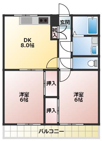 プラザ西調布(2DK/1階)の間取り写真