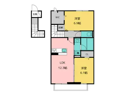 グラビティーノ小土(2LDK/2階)の間取り写真