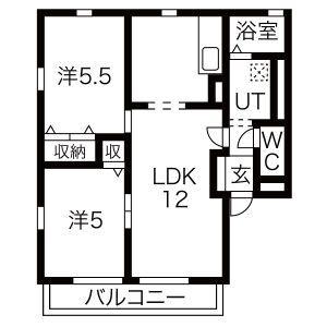 ヴィラデセントレージA(2LDK/1階)の間取り写真