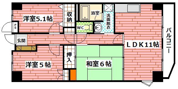 両祖ビル(3LDK/7階)の間取り写真
