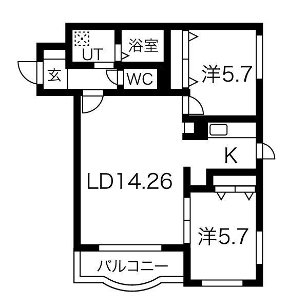 TA21宮ヶ丘(2LDK/3階)の間取り写真
