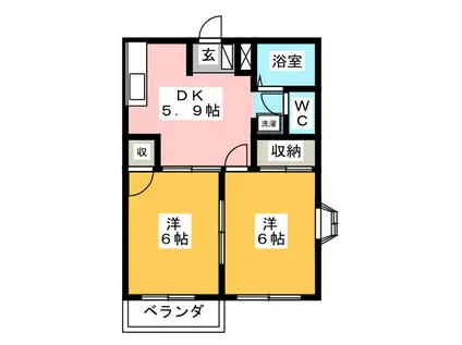 エルディム三田洞(2DK/2階)の間取り写真