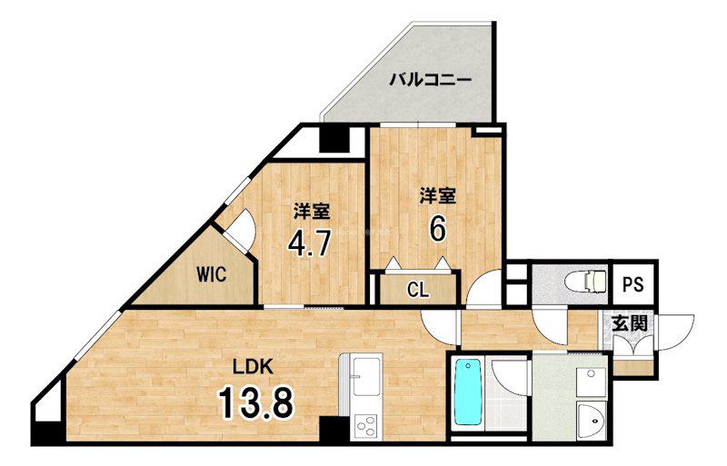 ウエスト FIELD(2LDK/5階)の間取り写真