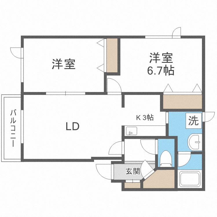 ルピナス・ティーコート(2LDK/3階)の間取り写真