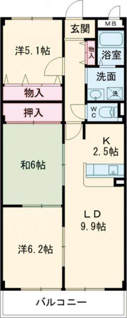 グリーンヒル・あかしあ(3LDK/3階)の間取り写真