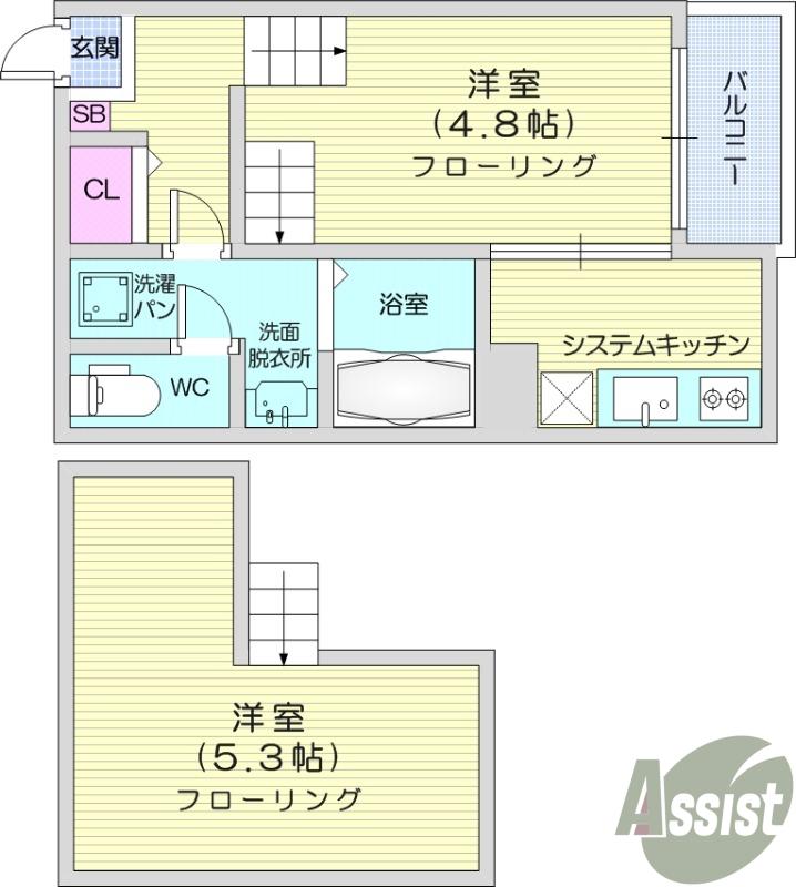 ハーモニーテラス西中田7(ワンルーム/1階)の間取り写真