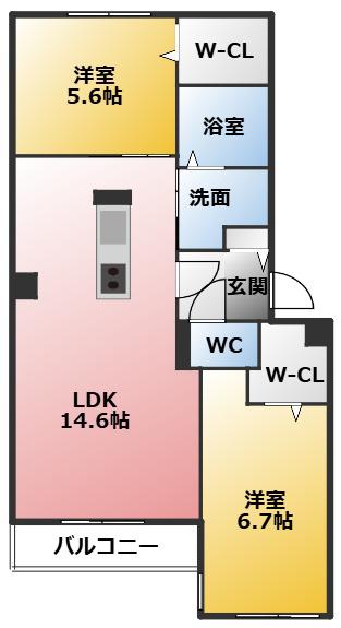 アンベリール(2LDK/3階)の間取り写真