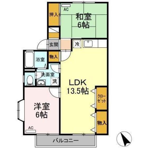 セジュール下桶A棟(2LDK/1階)の間取り写真