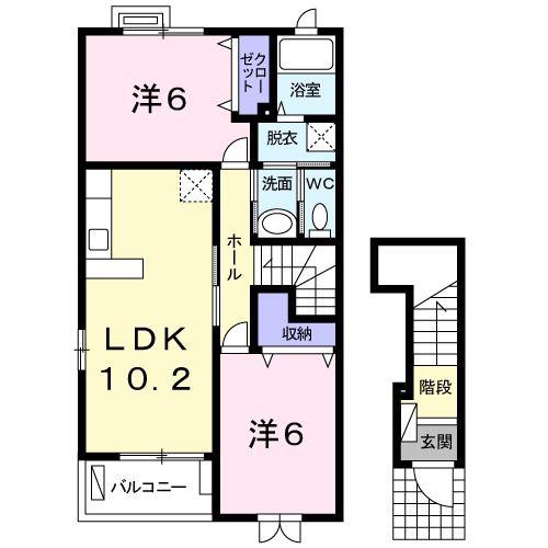 ディアコートC(2LDK/2階)の間取り写真