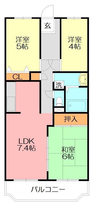 フォーレスト城北B(3LDK/1階)の間取り写真