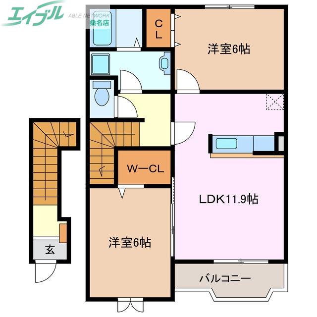 マンダリン ヒル(2LDK/2階)の間取り写真