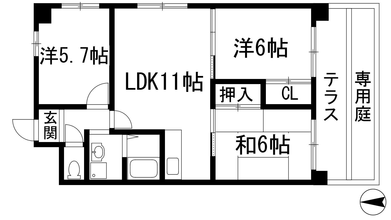 エレガンス村上(3LDK/1階)の間取り写真