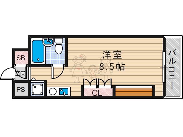 ベルメイト長居(ワンルーム/2階)の間取り写真
