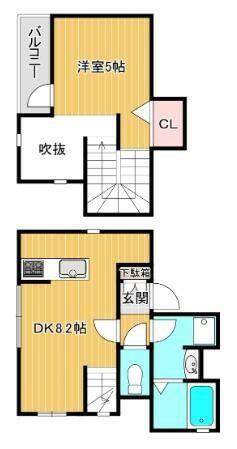 ユリシーズ(1DK/2階)の間取り写真