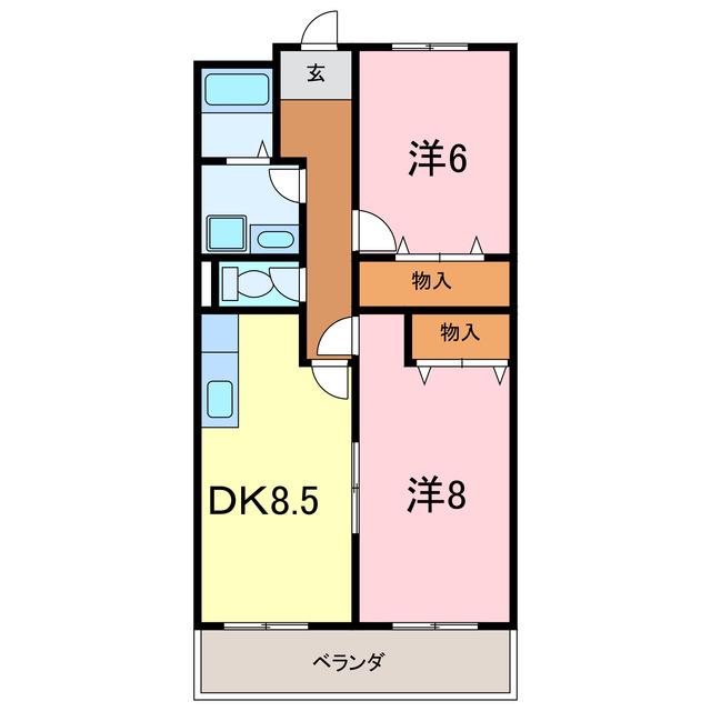 エクセル2(2DK/3階)の間取り写真