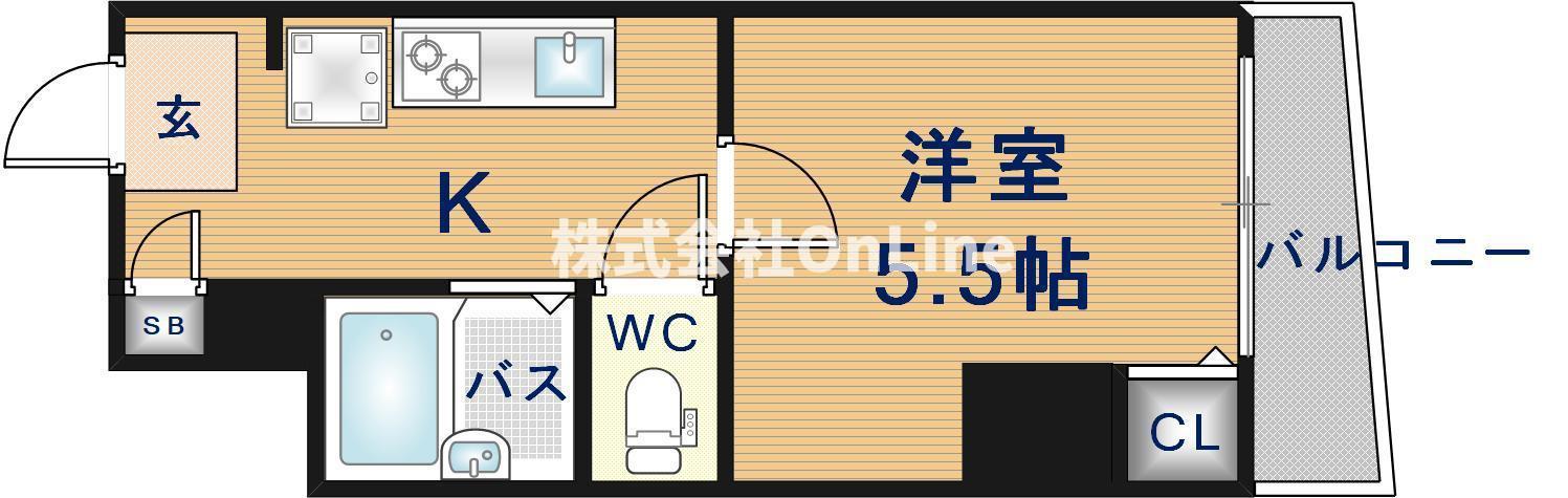 URO玉造(1K/2階)の間取り写真
