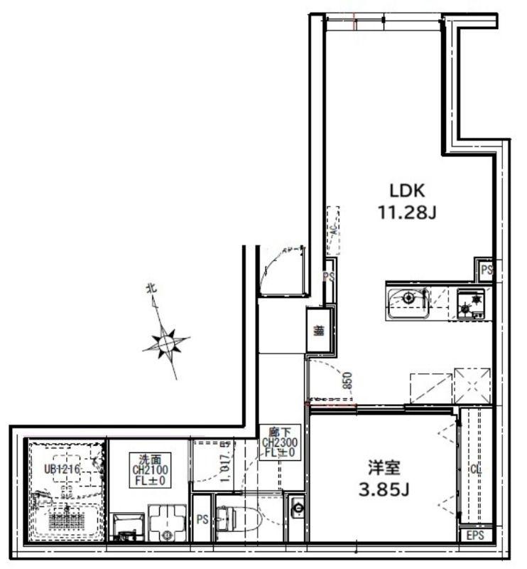 CREAL新富町(1LDK/1階)の間取り写真