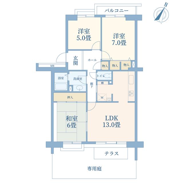 うらわイーストシティかつら街4号棟(3LDK/1階)の間取り写真