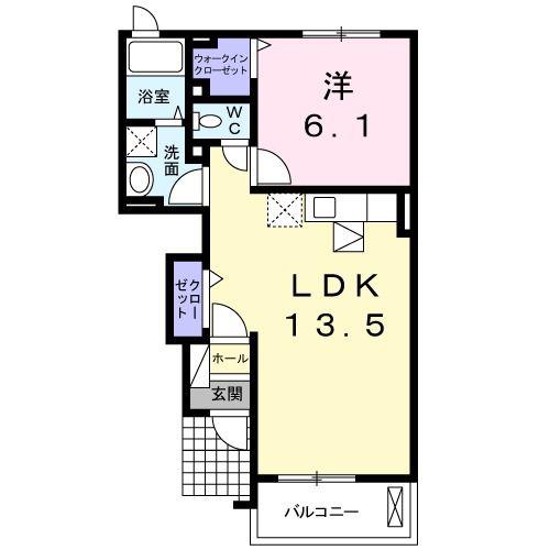 リバージュ横峰B(1LDK/1階)の間取り写真