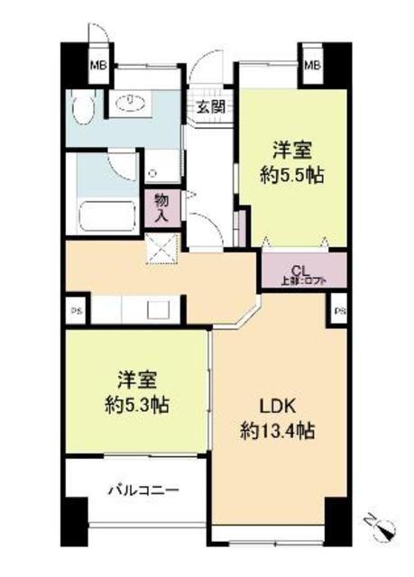 レジディア天神南(2LDK/9階)の間取り写真