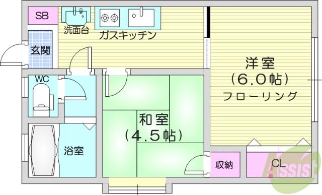 クラウンコート(2K/1階)の間取り写真