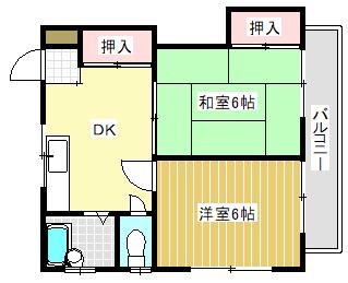 ハイツ三田(2DK/2階)の間取り写真
