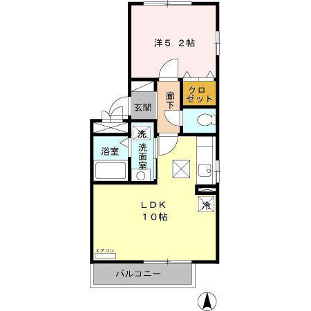 セゾン平出(1LDK/1階)の間取り写真