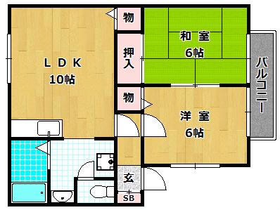 RIVER LAND JOY B棟(2LDK/1階)の間取り写真
