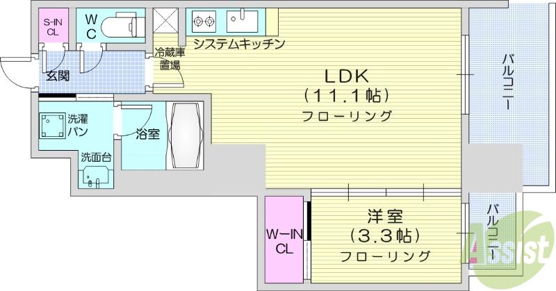 ドゥーエ仙台イースト3(1LDK/4階)の間取り写真