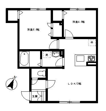 カサベルデB(2LDK/1階)の間取り写真