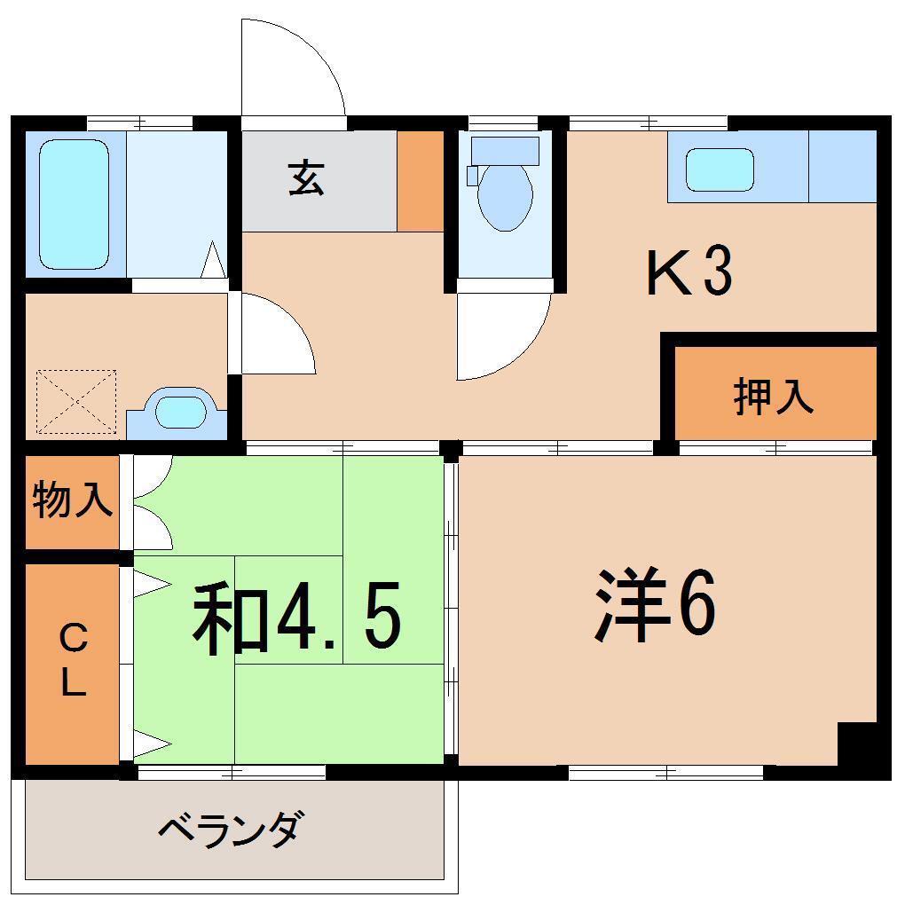 戸崎ハイツ3号棟(2DK/2階)の間取り写真