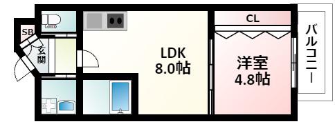 ル・レーヴ江坂(1LDK/9階)の間取り写真