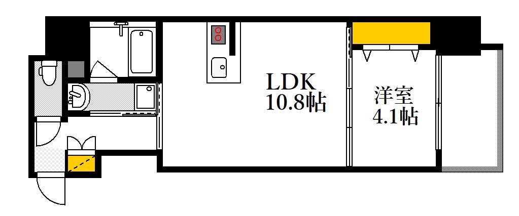 S-RESIDENCE新白島駅前(1LDK/6階)の間取り写真