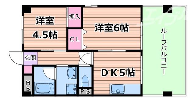 ファミール栄(2DK/6階)の間取り写真