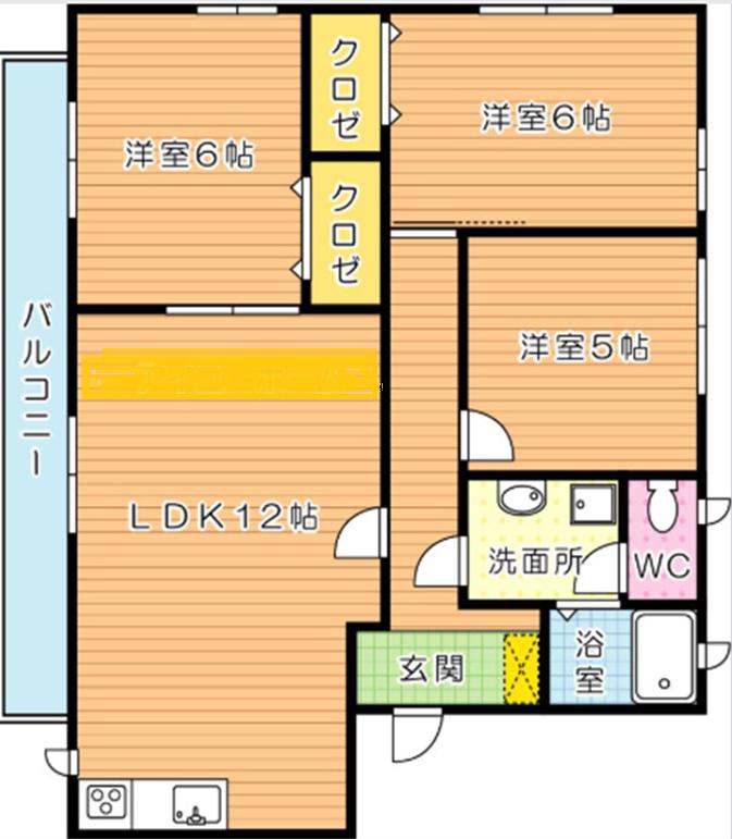 パールリバー浅川D(3LDK/1階)の間取り写真
