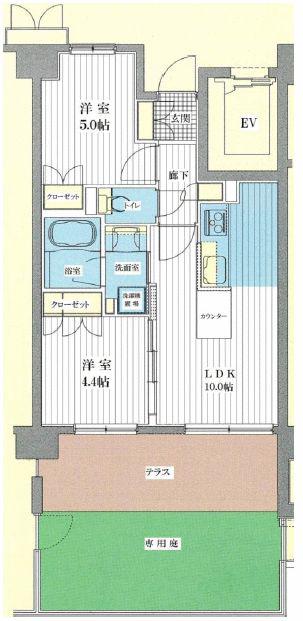 ヴェルディーク中浦和(2LDK/1階)の間取り写真