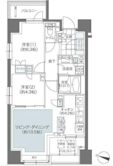 メゾンカルム本郷 のあち(2LDK/11階)の間取り写真