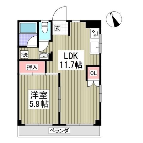 ヴィラ手児奈(1LDK/2階)の間取り写真