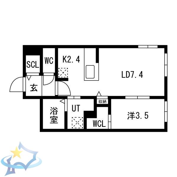アルファスクエア南4西25(1LDK/4階)の間取り写真