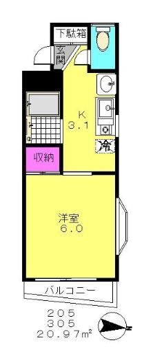 マザール平和台(1K/3階)の間取り写真