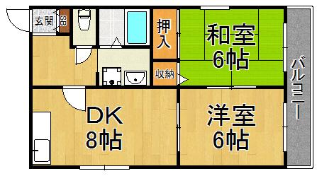 クレール恵彩(2DK/1階)の間取り写真
