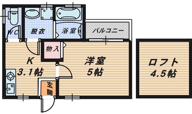 アローラ鳳(1K/2階)の間取り写真