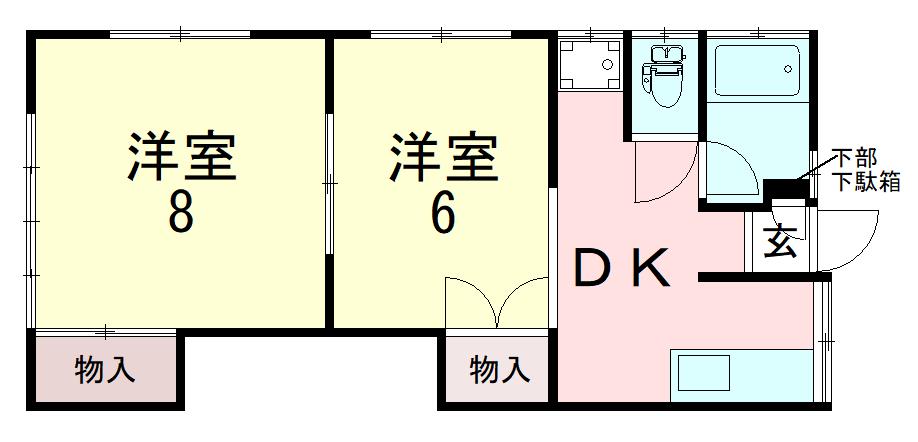 太八アパート(2DK/2階)の間取り写真