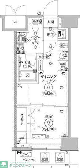 セジョリ墨田イーストIII(1DK/8階)の間取り写真