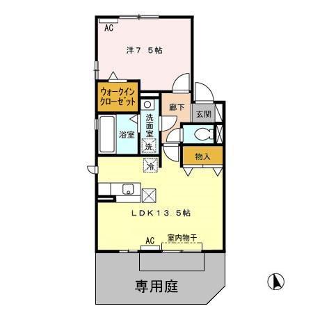 リビングタウン下奈良 B(1LDK/1階)の間取り写真