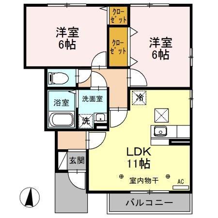 ピア・アベニューA棟(2LDK/1階)の間取り写真