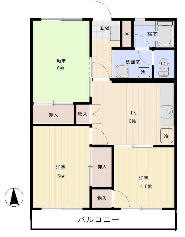 アクタス調布(3DK/2階)の間取り写真