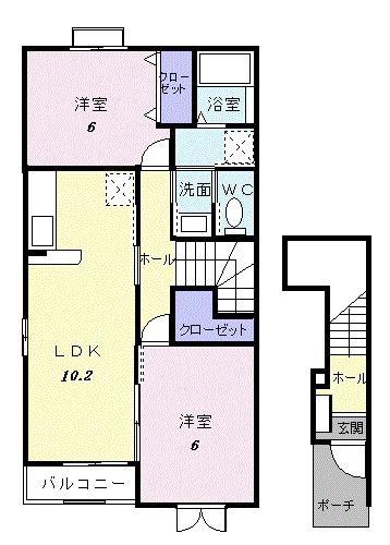 グリンフィールドA(2LDK/2階)の間取り写真