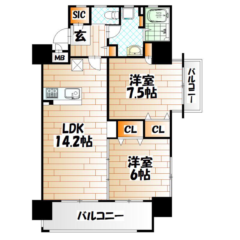 フェルト127(2LDK/6階)の間取り写真