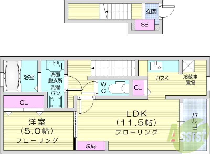 ファミーユ(1LDK/2階)の間取り写真